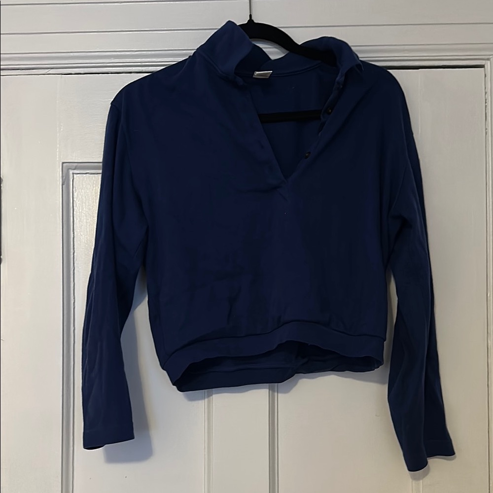 EUC Made in the US 100% cotton Lands endBlue Long Sleeve Collared Rugby Shirt